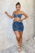 Love Addiction Denim Crop Top & Skirt SET